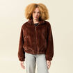 Veste droite courte col montant marron femme