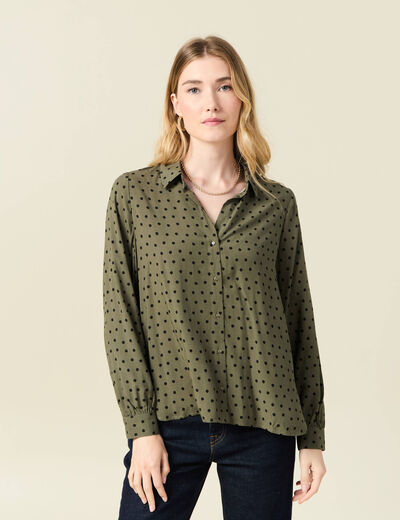 Chemise manches longues fluide vert kaki femme