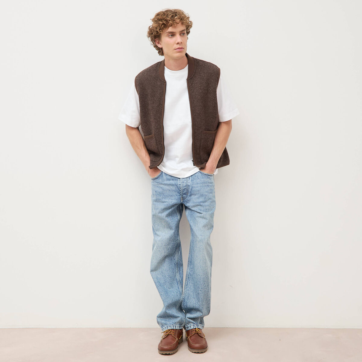 T-shirt droit en coton col ras du cou blanc homme
