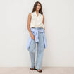 Blouse droite sans manches col montant bleu femme