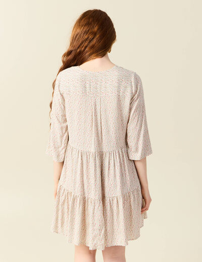 Robe évasée manches 3/4 blanc femme