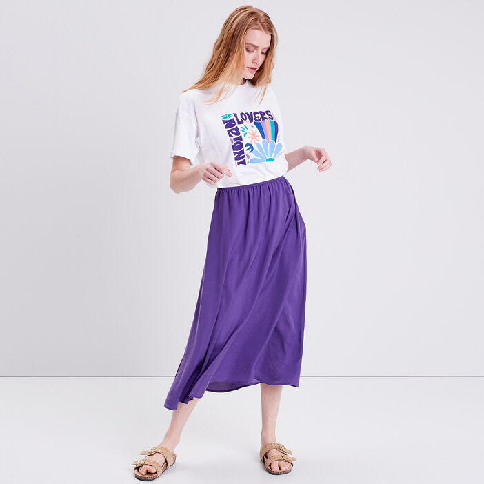 Jupe midi évasée satinée violet foncé femme
