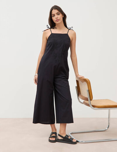 Combinaison salopette col carr&eacute; noir femme