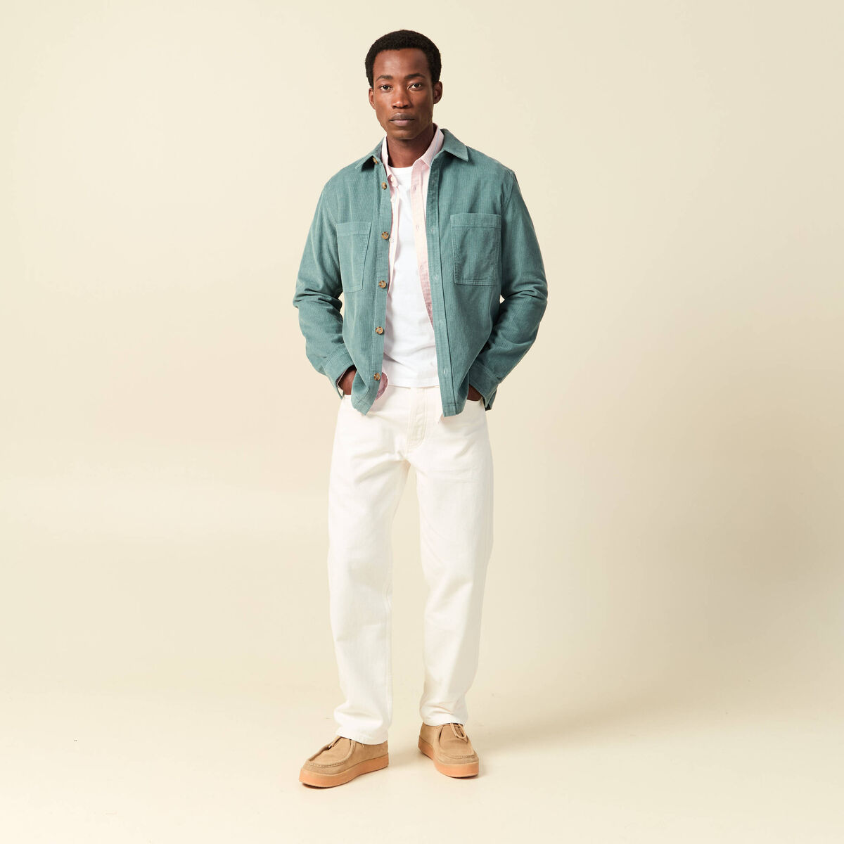 Chemise manches longues rose poudr&eacute;e homme