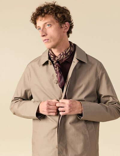 Trench en coton doubl&eacute; taupe homme