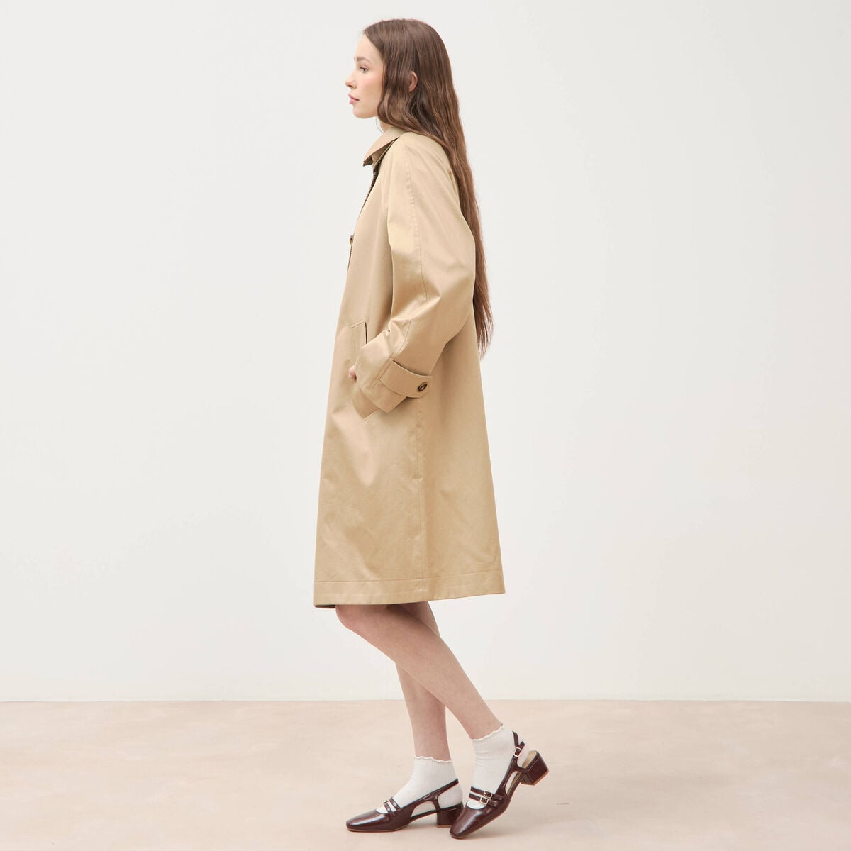 Trench long oversize r&eacute;versible beige femme