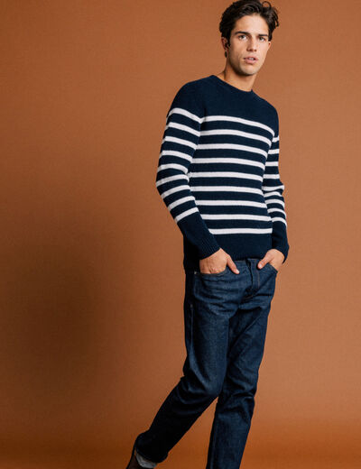 Pull manches longues fabriqué en France bleu marine homme