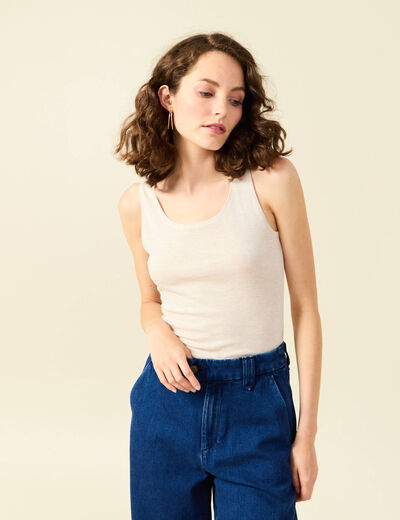 D&eacute;bardeur cintr&eacute; d&eacute;collet&eacute; sans manches beige femme