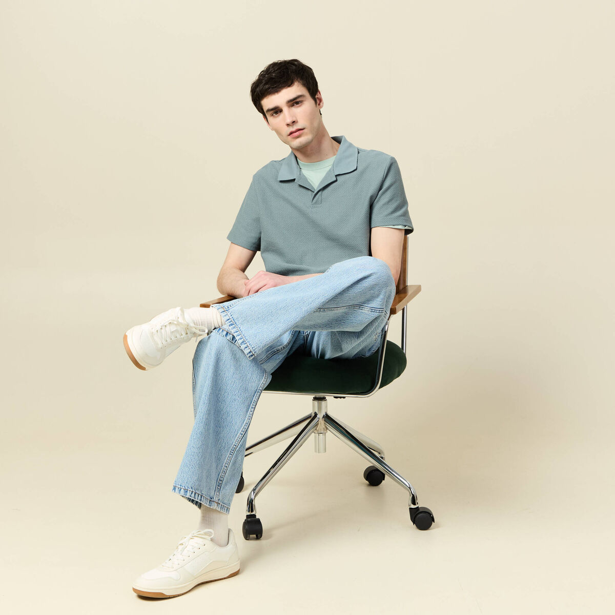 T-shirt en coton manches courtes vert pastel homme