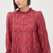 Blouse cintr&eacute;e dentelle manches longues rouge fonc&eacute; femme