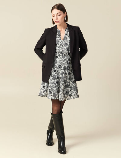 Robe fluide col v manches longues blanc femme