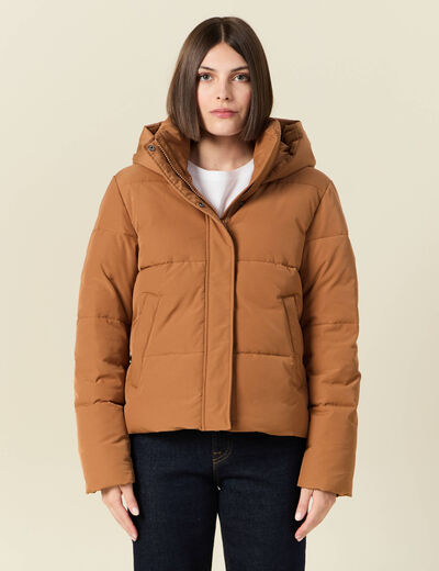 Doudoune à capuche marron clair femme