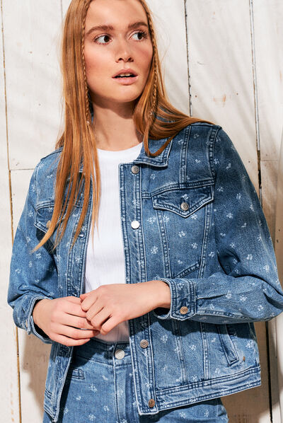 Veste boutonnée denim bleach femme