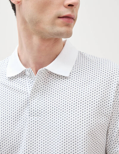 Polo cintr&eacute; en coton manches courtes blanc homme
