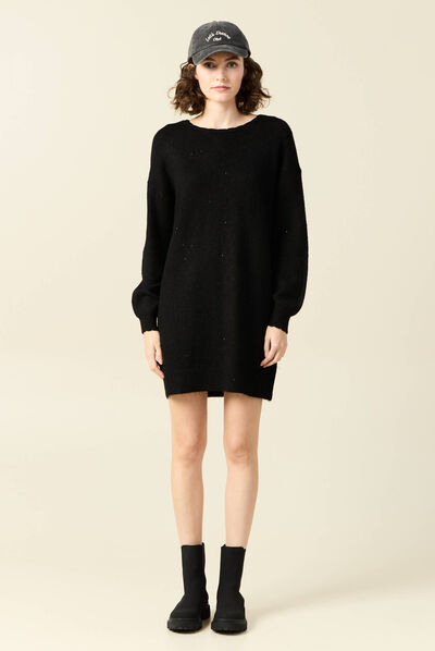 Robe pull droite sequins noir femme