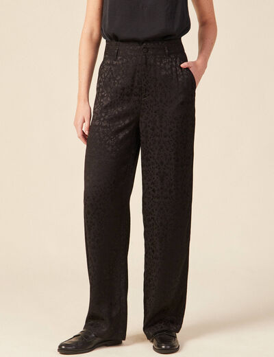 Pantalon large satin noir femme
