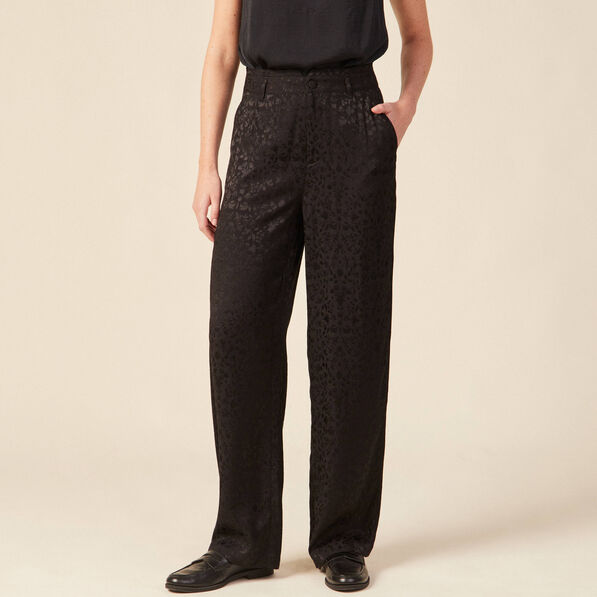 Pantalon large satin noir femme