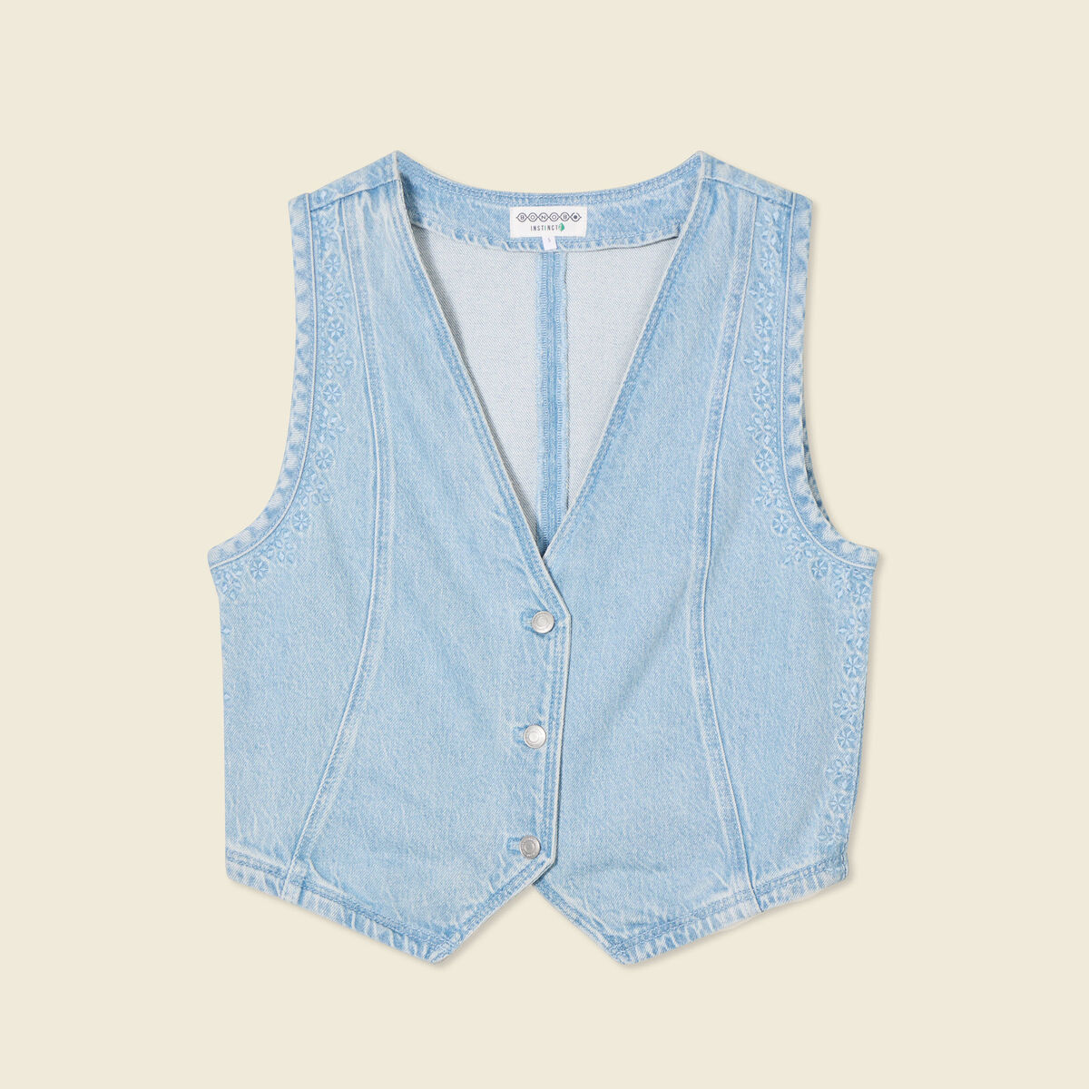 Veston sans manches en jean denim used femme