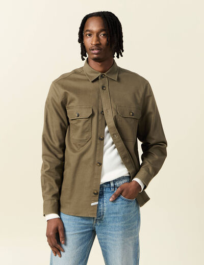 Surchemise manches longues vert kaki homme
