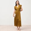 Robe fluide col v manches courtes vert olive femme