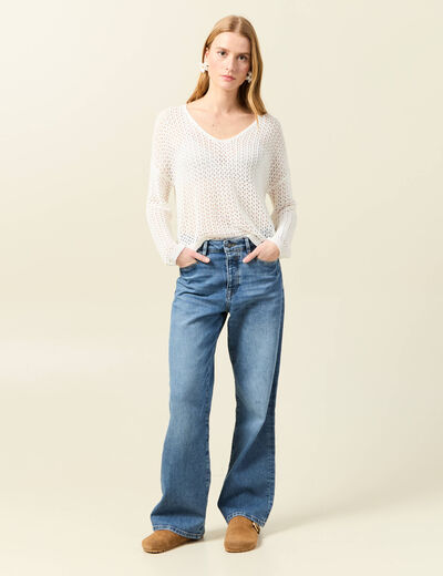 Pull manches longues ajouré ecru femme