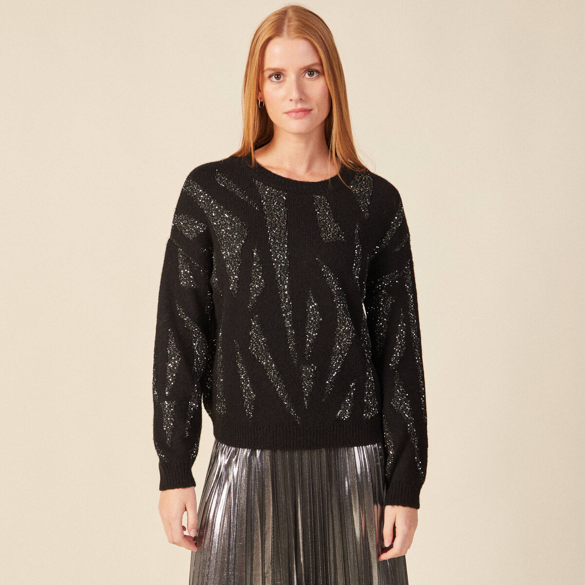 Pull éco-responsable sequins noir femme