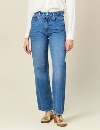 Jeans baggy ceinturé denim stone femme
