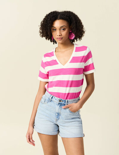 T-shirt manches courtes rose framboise femme
