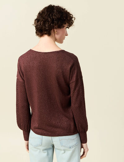Pull manches longues ajouré bordeaux femme