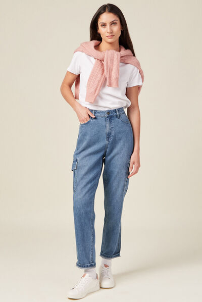 Jeans cargo taille haute denim used femme