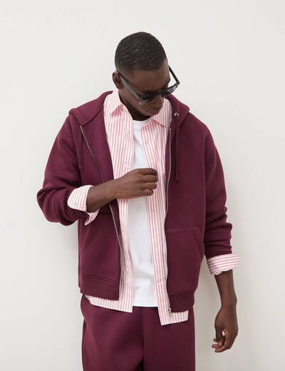 Sweat ample &agrave; capuche manches longues prune homme