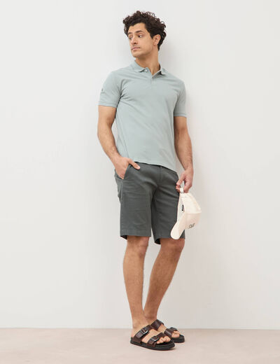 Polo cintr&eacute; en coton manches courtes vert clair homme