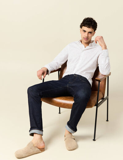 Chemise en coton manches longues blanc homme