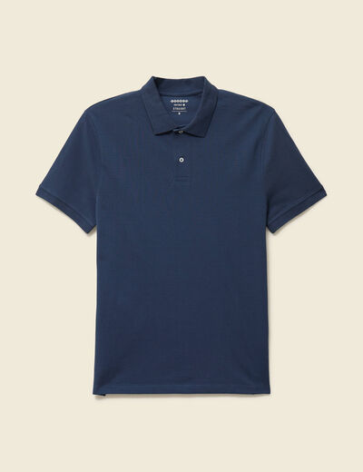 Polo cintr&eacute; en coton manches courtes bleu fonc&eacute; homme
