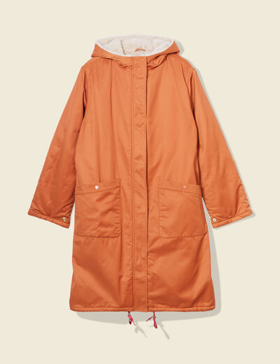 Parka droite à capuche doublée orange foncé femme