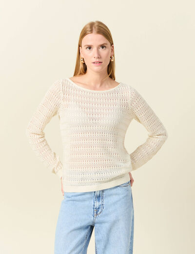 Gilet manches longues creme femme