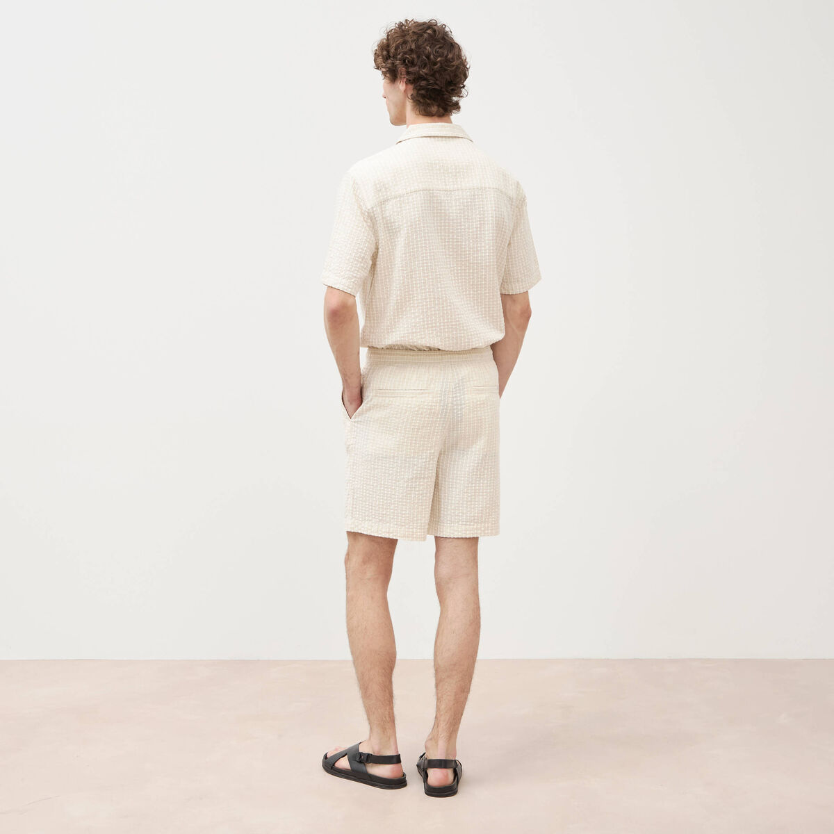 Bermuda coupe droite beige homme