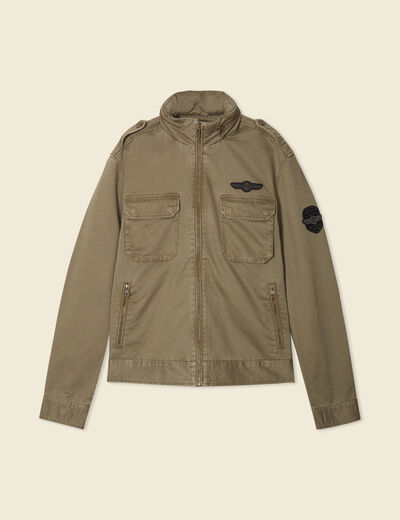 Blouson style biker zippé vert kaki homme