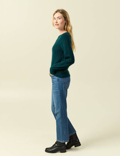 Pull col bateau manches longues vert fonc&eacute; femme