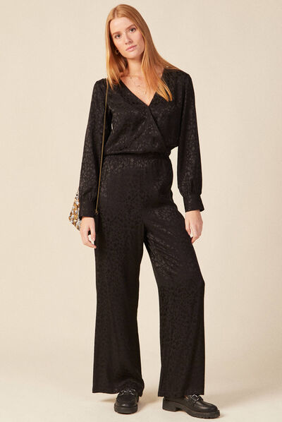Combinaison pantalon satin noir femme