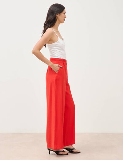 Pantalon large taille haute ceinture rouge femme
