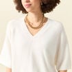 Pull col v manches 3/4 ecru femme