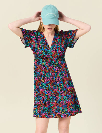 Robe droite fluide col en V noir femme