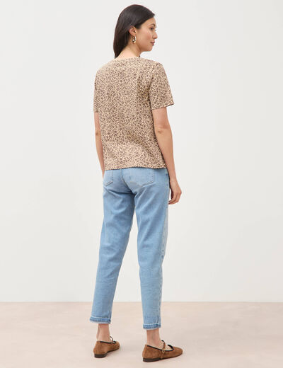 T-shirt droit col rond manches courtes sable femme