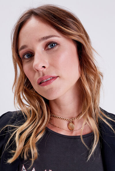 Collier 2 rangs à pendentif couleur or femme