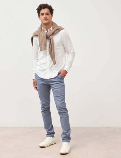 Chemise droite en coton manches longues ecru homme