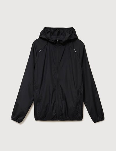 Blouson droit &agrave; capuche manches longues noir homme