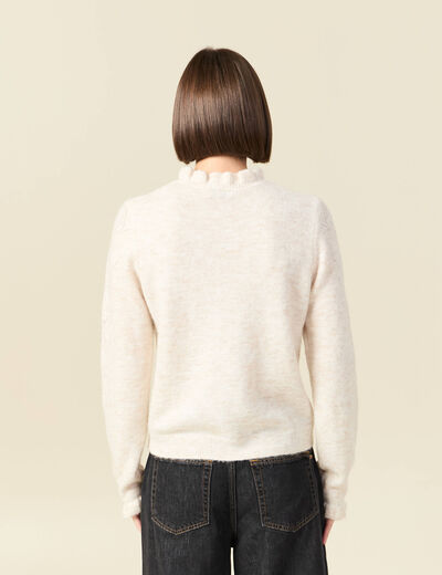 Pull col montant manches longues creme femme