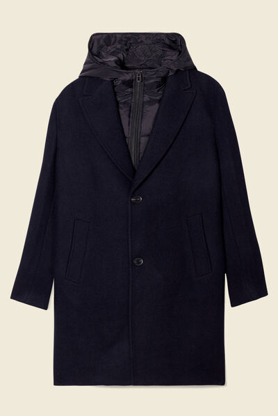 Manteau avec capuche amovible bleu foncé homme