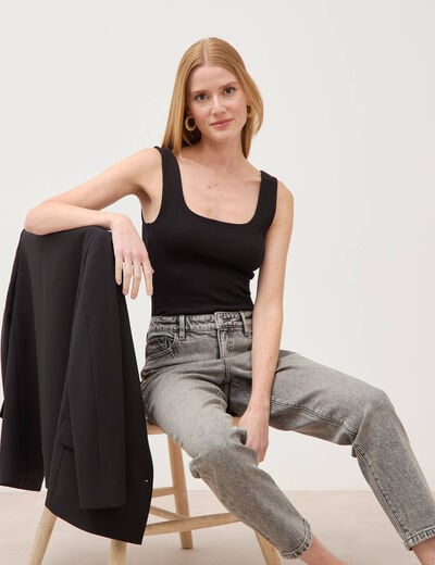 D&eacute;bardeur ajust&eacute; col carr&eacute; noir femme